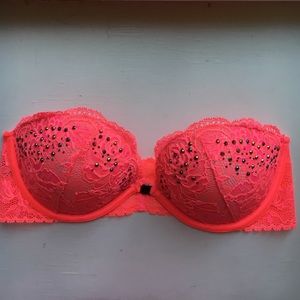 VS Neon Pink padded Strapless Bra